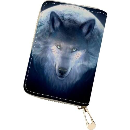 HaoYun PU Business Card Holder Fantasy Wolf Pattern Girls Money Purse Bag Cartoon Animal Printing Girls Mini Cluth Card Wallets