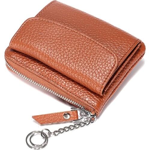 Genuine Leather Lichee Pattern Zipper Wallet Purse Mini Fashion Leisure Solid Color Female Ladies Women Card Holder Portable New