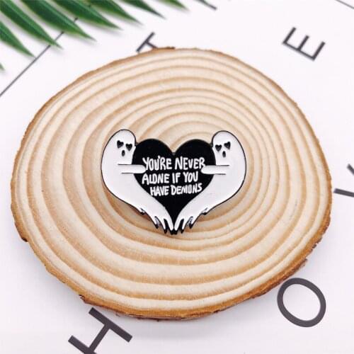Creative Heart Shape Bone Hand Enamel Brooch Ghost Letters Alloy Badge Denim Shirt Bag Pin Punk Accessories Jewelry Gift For Kid