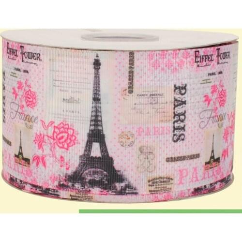 3" inch 75 mm 7.5cm romantic Eiffel tower free shipping printed grosgrain ribbons for wedding
