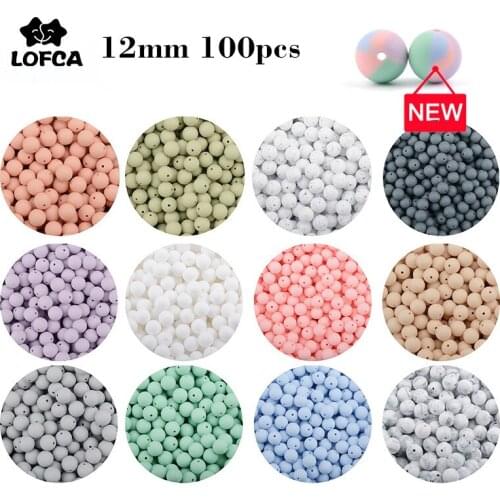 LOFCA 12mm 100pcs/lot Slicone Beads food Grade Baby Teether Round Beads Baby Chewable Teething Beads silicone teether for Diy