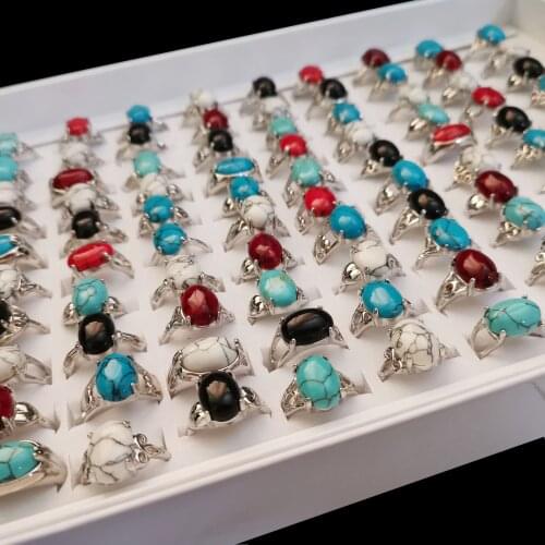 MixMax 50pcs/Lot Women Ring Stone Metal Alloy Mix Styles Colors Fashion Jewelry Party Rings Wholesale Lot