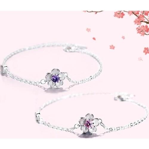 Fashion Beautiful Jewelry Cherry Blossoms Leaf Adjustable Bracelets Crystal Flower Opening Bangles For Female Gift