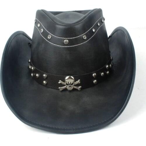100% Leather Men Women Black Western Cowboy Hat Wide Brim Hat Outdoor Sombrero Hombre Cowgirl Hat