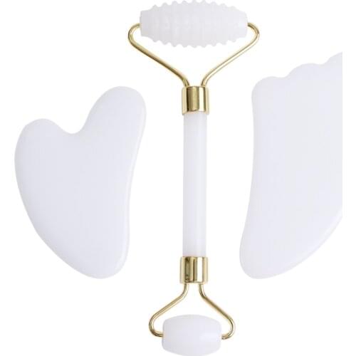 Natural White Jade Roller Set Face GuaSha Scraper Facial Messager Neckthin Tools Healthcare Gift Improve Dark Circles Crytal Set