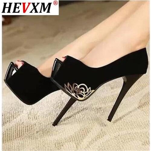 Womens high heels spring new Europe America 12cm fish mouth high heels waterproof platform sexy nightclub womens single shoes