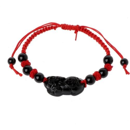 Obsidian Stone Pi Xiu Kabbalah Red String Bracelet Attract Wealth Good Luck