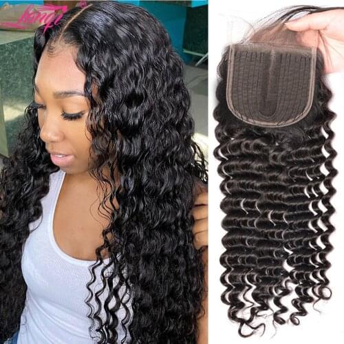 Wholesale Lace Closure Only 100% Brazilian Deep Wave Human Hair Swiss Lace Closure 4x1 T Part Bresilienne Closure Cheveux Humain
