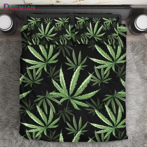 DARMIAN Green Maple Leaf Print Duvet Sheet & Pillowcase 3Pcs/set Plant Design Bedding Cover for Bedroom Guest Room Comfortable