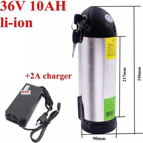 Portabke kettle battery 36V 10Ah rechargeable Li-ion battery pack with BMS for 250W 350W 500W electric bike scooter+2A Charger