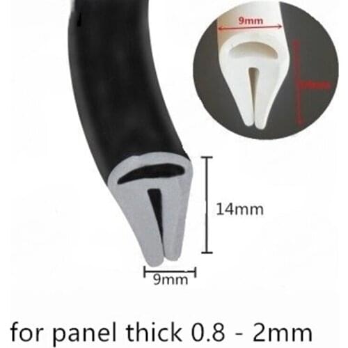 Rubber Sealing Bubble U Strip 14x9mm for 0.8 - 2mm thick Glass Metal Car Wood Panel Board Edge Encloser Shield Black White