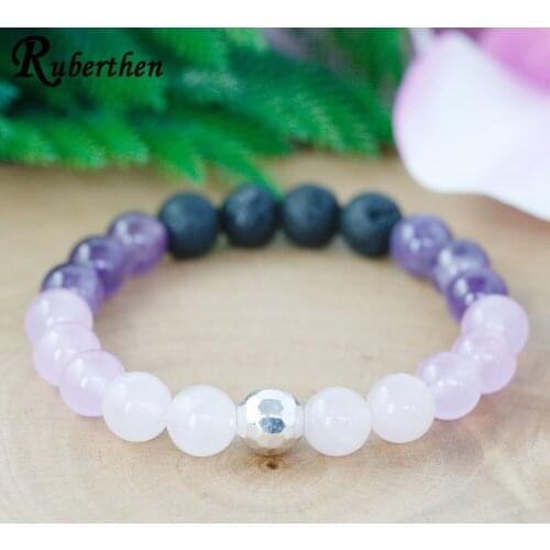 Ruberthen 8 mm Crystals Gem Stone Bracelet Natural Lava Yoga Wrist Mala Bracelet Energy Protection Bracelet