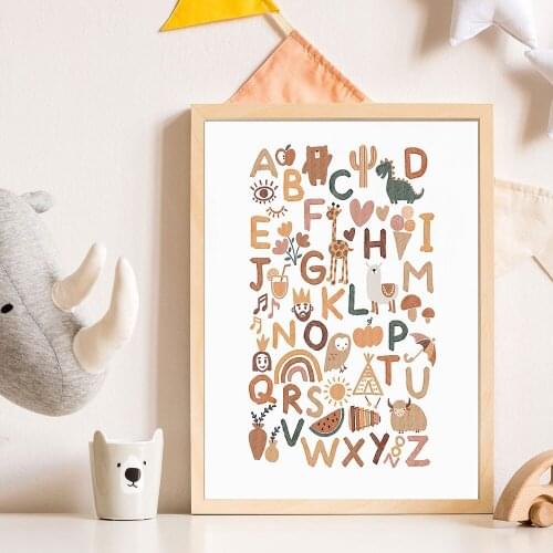Self-adhesive Wall Sticker Animal Alphabet Poster Educational ABC Letter Baby Gift Wall Art Picture For Kids Room Nursery Decor