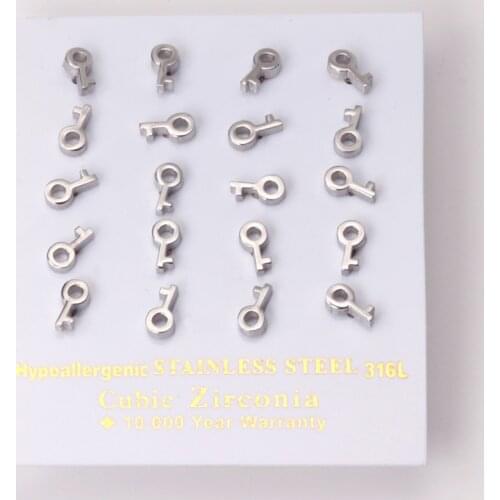 10 Pairs key Minimalist Stud Earrings Stainless Steel Silver Color Simple Fashion for Women Student Piercing Jewelry Accessories
