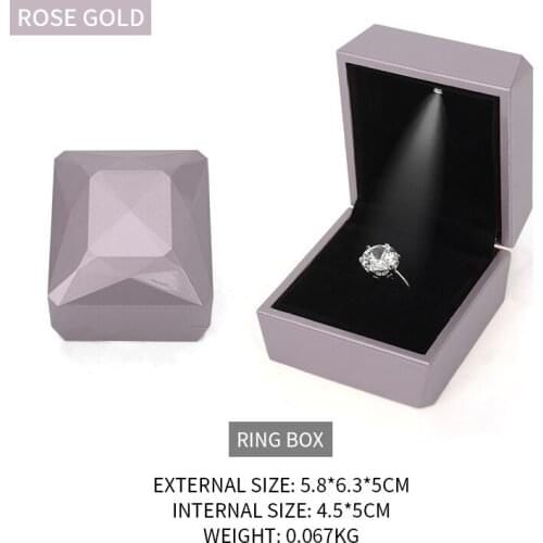 Rose Gold LED Female Wedding Ring Jewelry Storage Box For Earring Necklace Bracelet Jewellery Holder For Lover Engagement Gift