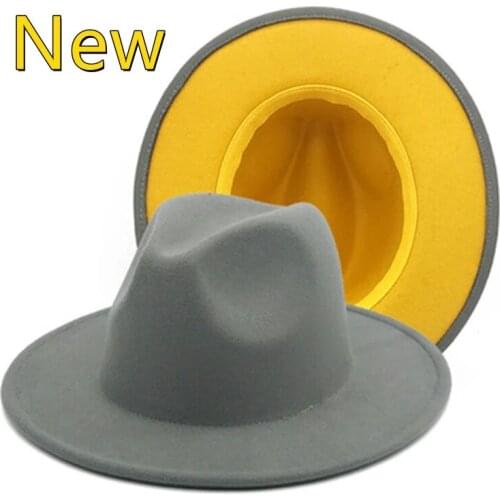 Yellow red bottom fedoras wide brim hat Panama felt hat for male jazz hat church top cap women hats for men шляпа женская