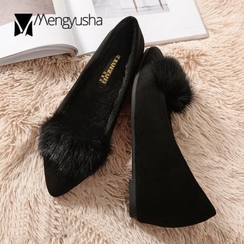 Height increasing women pumps winter plush slip on mules loafers big size 40 shoes ladies genuine mink hair thick bottom heeled