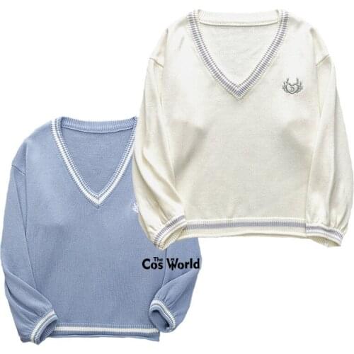 S-L Autumn Winter Long Sleeve Knit Tops Pullovers V Neck Couples Badge Sweaters For JK School Uniform Student Clothes