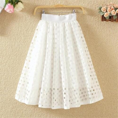 Black White Hollow Lace Midi Skirts Women Fashion 2021 Spring Summer Korean Sexy Elegant Pleated Skirt Female Jupe Femme Y908