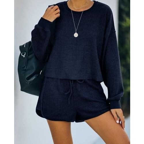 Summer Casual Comfortable Fashion New Nightwear Home Solid Long Sleeve Women Pajamas Plus Size 2 Piece Lounge Home Clothes XL