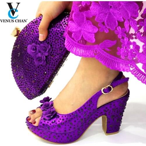New Arrival Rhinestone African Shoes and Bag Set Shoes and Bag for Party Wedding Plus Size Women Shoes 43 Pumps Shoes Women 2021