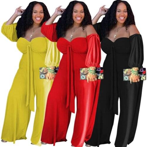 5xl Plus Size Women Clothing Jumpsuit Women Elegance Wholesale Off Shoulder Solid Wide Leg Overalls One Piece Outfit Dropshpping