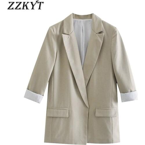 MXTIN 2021 Women Autumn Fashion Solid Blazers And Jackets Vintage Lapel Collar Pocket Work Office Lady Suit Female Blazer Coat