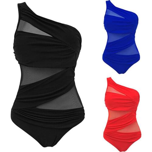 Plus Size S-4XL Sexy Women Solid Color Solid Color One Shoulder Slim One Piece Swimsuit Monokini Bikini Bathing Beach Swimwear
