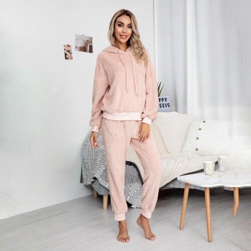 2020 Women Autumn Winter Sweatshirt Hoodie Pants Plush Two Piece Outfit Tracksuit