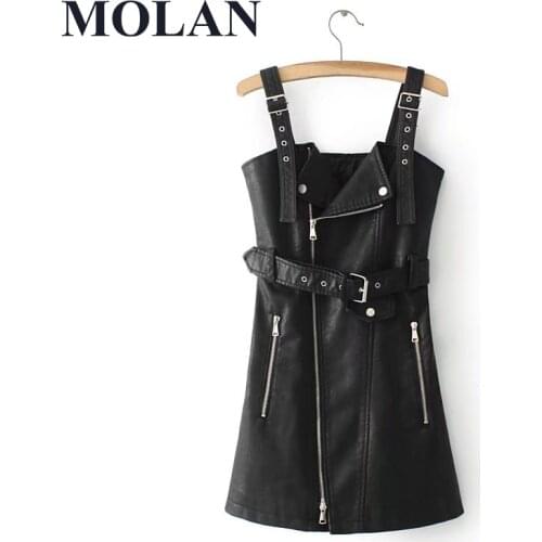 Woman Fashion PU Leather Dress Locomotive Style High Street Square Collar Sleeveless Solid Top Female Chic Vintage Long Dress