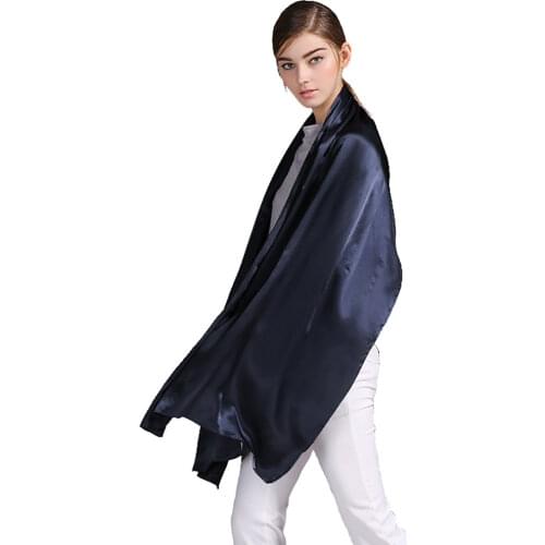 100% Silk Satin Long Scarf 55X180cm Pure Mulberry Silk Plain Color Silk Scarf Factory Direct Online Store 43 Dark Blue