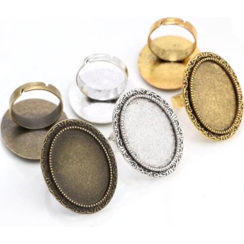18x25mm 5pcs Antique Silver colour Gold Color Bronze Oval Adjustable Ring Settings Blank/Base,Fit 18x25mm Glass Cabochons