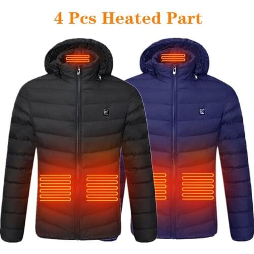 4 Pcs Heated Part Heated Jackets Vest Down Cotton Mens Women Outdoor Coat USB Electric Heating Hooded Jackets Warm Winter