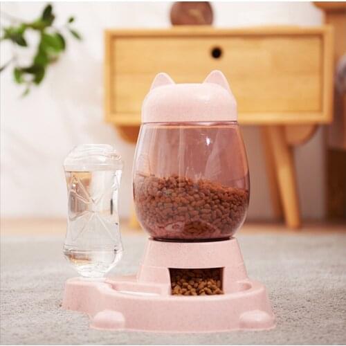 Pet cat auto feeder double bowl auto adding water