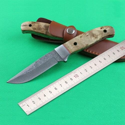 Free shipping Handmade Damascus steel Hunting Knife Camping Survival Knife Fixed Blade Tactical Knife wood handle
