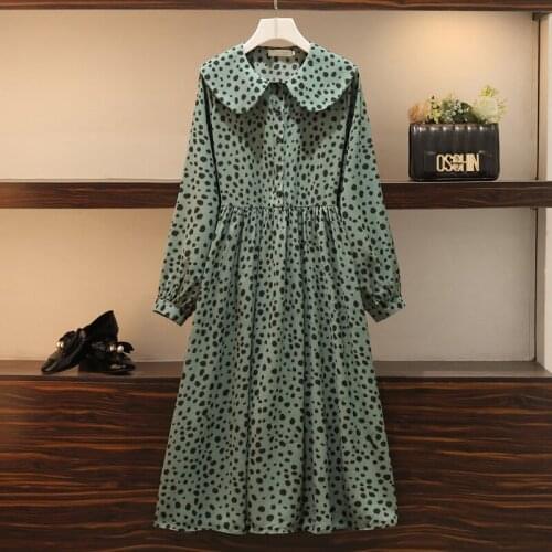 Plus size 5XL dresses korean pete pan collar chiffon women dress polka dot print long sleeve loose dress ladies vestidos 2020