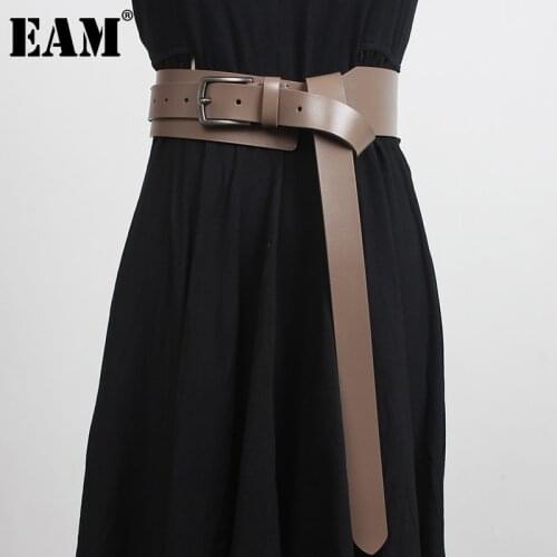 [EAM] Knot Decoration Pu Leather Black Long Wide Belt Personality Women New Fashion Tide All-match Spring Autumn 2021 1DD3645