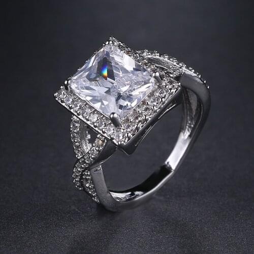Emmaya New Trendy Charming Rectangle Zircons Smoothly Paved Women Finger Ring Real White Gold Color Crystal Ring