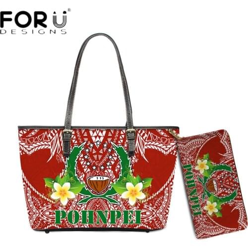 FORUDESIGNS Fashion PU Leather Shoulder bag For Women Pohnpei Tribal With Polynesian Plumeria Print Lady Totes Sac Clutch Purse
