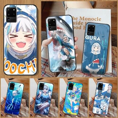 Gawr Gura Shark Girl Phone case For Samsung Galaxy Note 4 8 9 10 20 S8 S9 S10 S10E S20 Plus UITRA Ultra black silicone