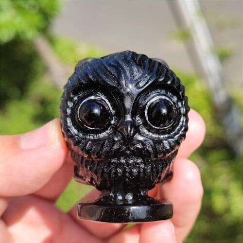 Hot Selling Crystal Craft Hand Carved Black Obsidian Lovely Owl For Christmas Gifts LZH