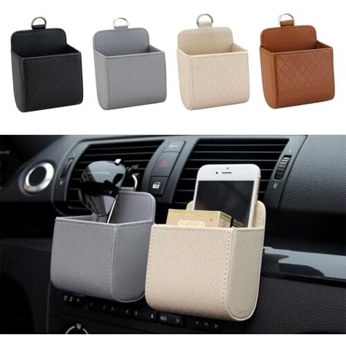 Car Air Vent Outlet Pocket PU Leather Storage Organizer Bag Vehicle Holder