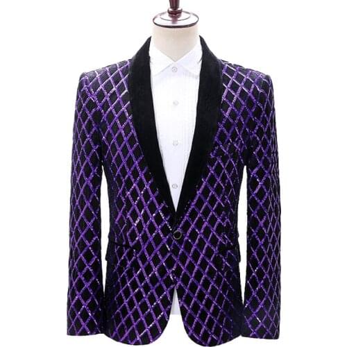 Plaid Jacket Men Stage Party Mens Suit Jacket Sequin Dress Luxury Performance Mens Blazer Wedding DJ Singer Velvet Costume Homme