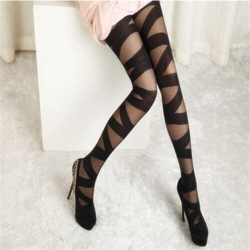 Female Women Ladies Sexy Fashionable Cross Straps Pattern Pantyhose Tights Stockings 0373