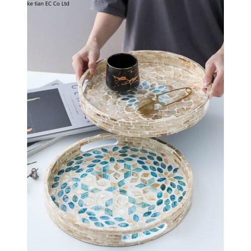 Creative American handmade light luxury style storage tray home living room tea tray natural shell model room decoration tray