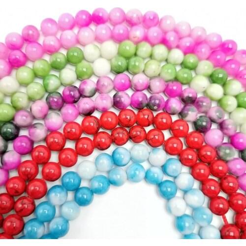 6mm/8mm/10mm Colorful Blue White Red Cloud Jadee Round Stone Beads for Jewelry Making Strand DIY Bracelet 15