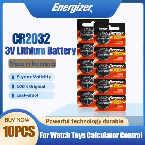10PCS/lot Original Energizer CR2032 CR 2032 3V Lithium Battery For Computer Electronic Scale Toy Motherboard Control Button Cell