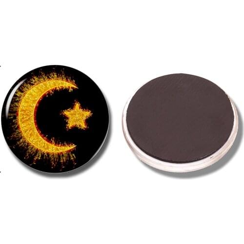 Islamic Amulet Religion 30 MM Fridge Magnet Crescent Glass Cabochon Magnetic Refrigerator Stickers Note Holder Home Decoration