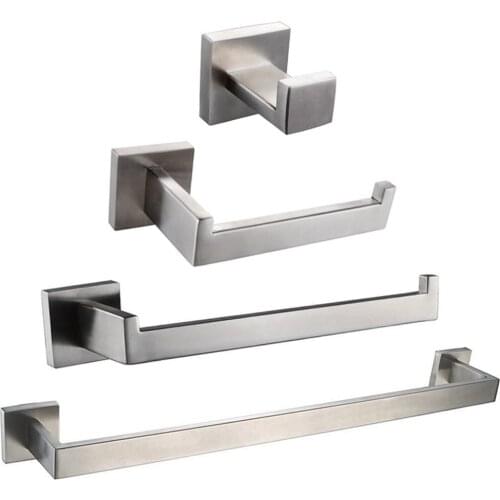 Brushed Nickel Finish Bathroom Accessories Stainless Steel Bathroom Hardware Set Square Shape Bathroom Products Wall Mounted
