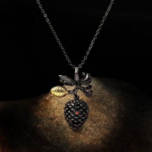 2020 New Vintage Black Gold Bohemia Bud Necklace for Women Noble 925 Sterling Silver Delicate Ruby Choker Short Necklace Chain